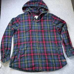 L.L. Bean Flannel Hoodie Jacket Men's M Plaid Zip Up Hooded Shirt Relaxed Fit